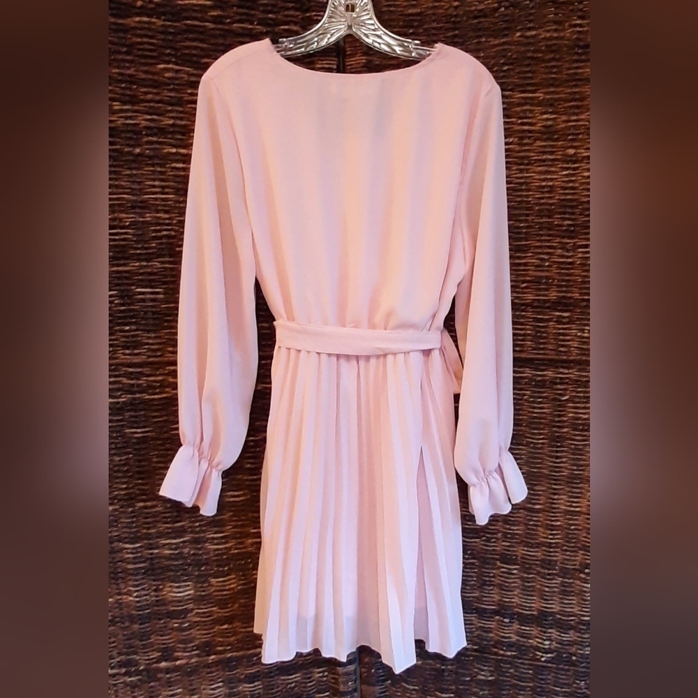 NWT BBX Lephsnt Women's Medium Pink Belted Pleated Mini Knee Length Dress Girly - Picture 2 of 6